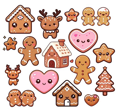 Kawaii Cute Gingerbread Png Bundle Etsy Nel Doodles Carini