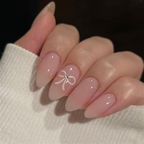 Press On Nails Medium Almond Valentines Fake Nails Light Pink Full