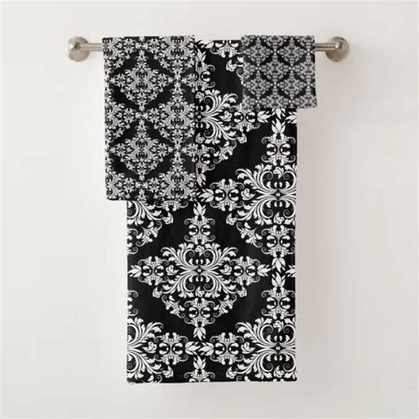 Feminine Black And White Damask Pattern Bath Towel Set Zazzle