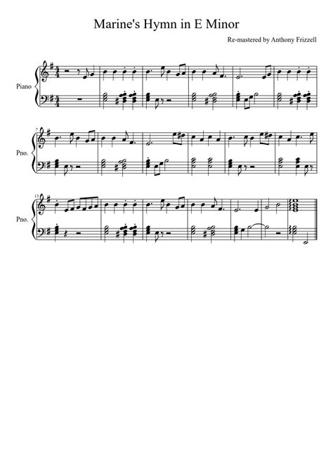 Marine S Hymn In E Minor Sheet Music For Piano Solo