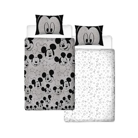 Disney Mickey Mouse Grey And White Stars Silhouette Rotary Single Bed