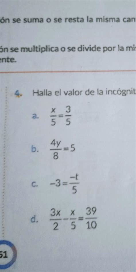 Halla El Valor De La Incógnita En Cada Ecuación Brainly Lat