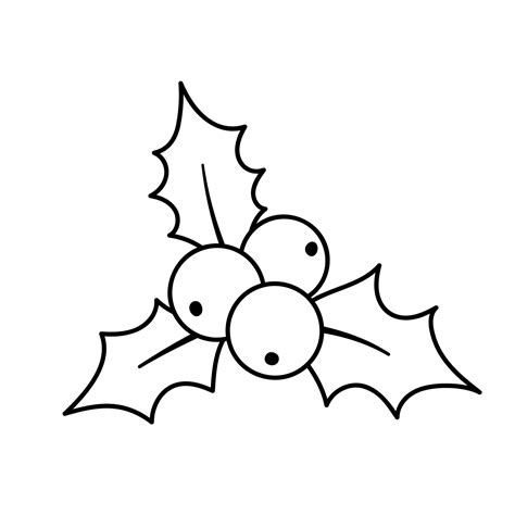 Holly black outline icon. Christmas symbol plant vector illustration ...