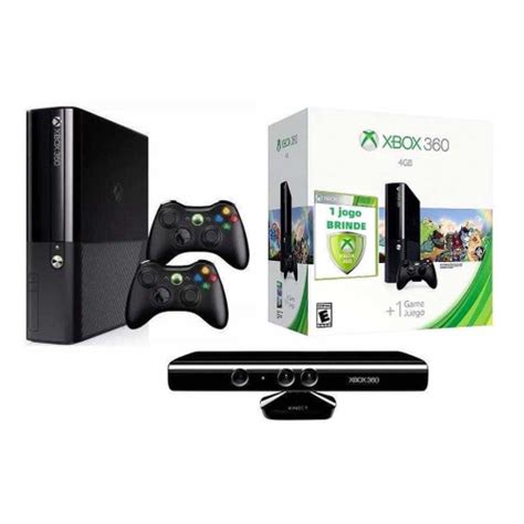 Console Xbox 360 Super Slim 4GB Kinect 2 Controles em Promoção