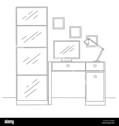 Un Boceto De La Habitaci N Silla De Oficina Escritorio Diversos