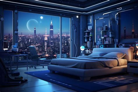 Premium AI Image | a bedroom wall mural with a futuristic cityscape