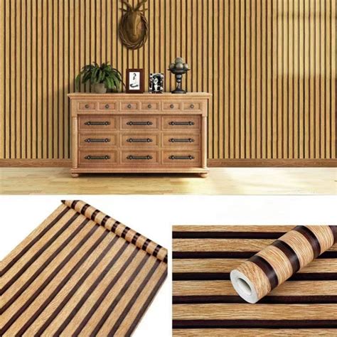 Bhw Wallpaper Wood Flute Design Pvc Waterproof Self Adhesive Wall Decor