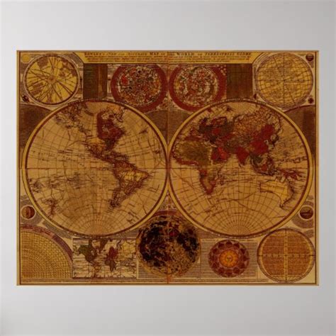 Affiches Art De La Carte De L Ancien Monde Zazzle Fr