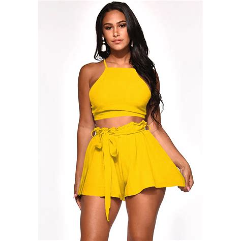 2019 Summer Casual Short Two Piece Set Crop Tops And Loose Shorts Matching Sets Summer Clothes