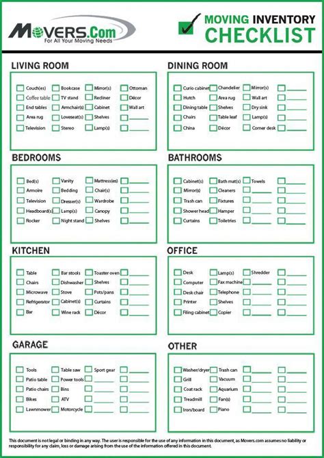 Printable House Moving Checklist Template