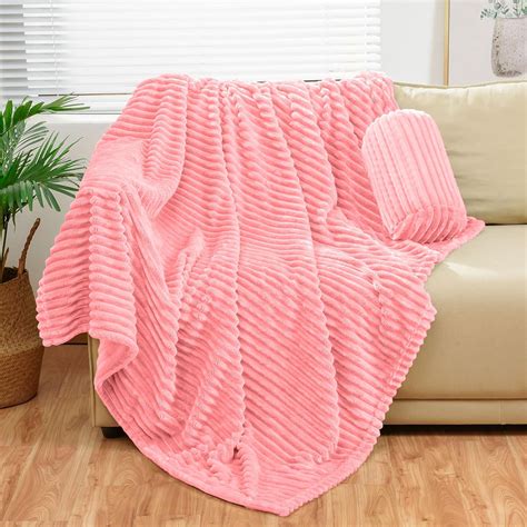 Bnuitland Light Pink Flannel Throw With Storage Pouch