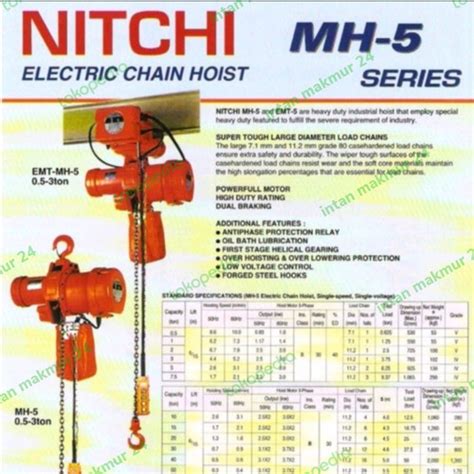 Jual Electric Chain Hoist NITCHI 1 Ton X 6 Meter Original Japan Tipe MH