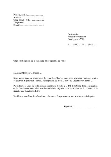 Modèle de notification de la signature du compromis de vente