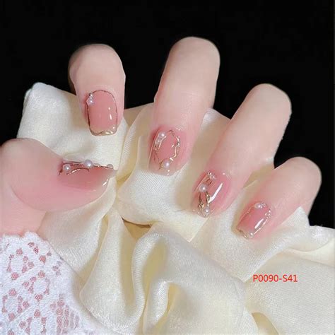 24 Pcs Long Fake Nails Set With Glue French Nail Diy Design Decorative