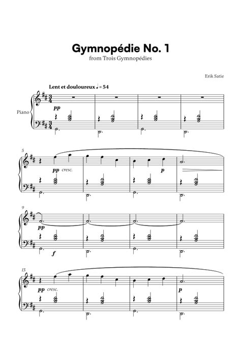 Gymnopédie No 1 Arr Cadenza Editions By Erik Satie Sheet Music For