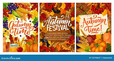 Fall Fest Posters with Harvest and Autumn Leaves Stock Vector ...