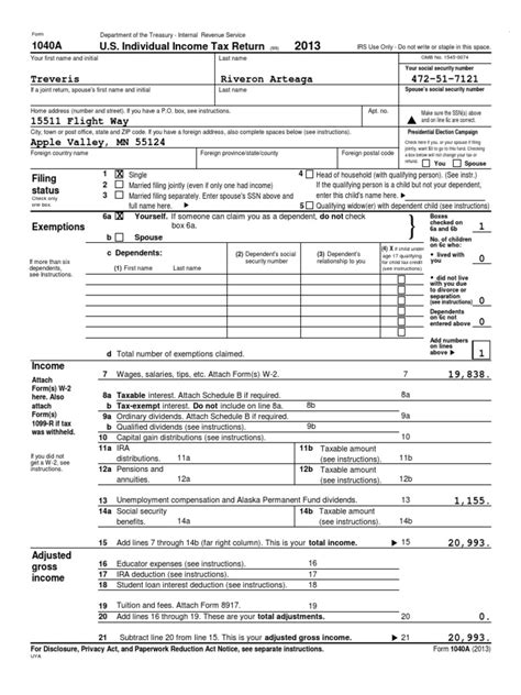 Us Individual Income Tax Return 1040a Filing Status Pdf Irs Tax