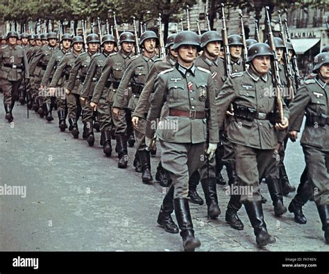 A column of German forces in Paris - German Nazi Propaganda color ...