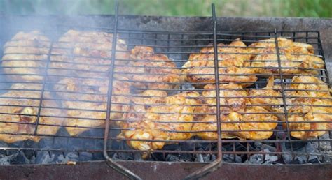 Premium Photo Fry Chicken Skewers On The Grill Picnic In Nature