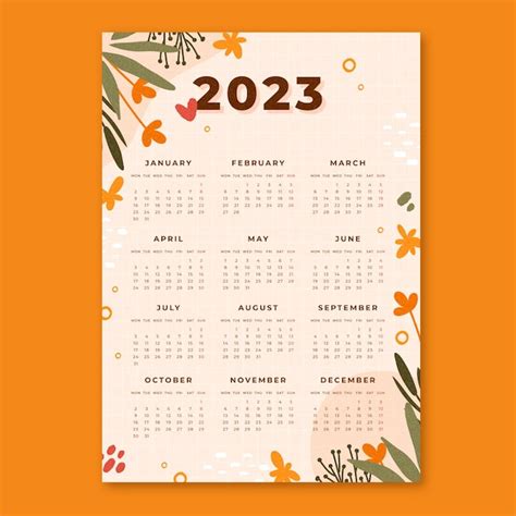 Plantilla De Calendario Anual Dibujada A Mano Vector Gratis