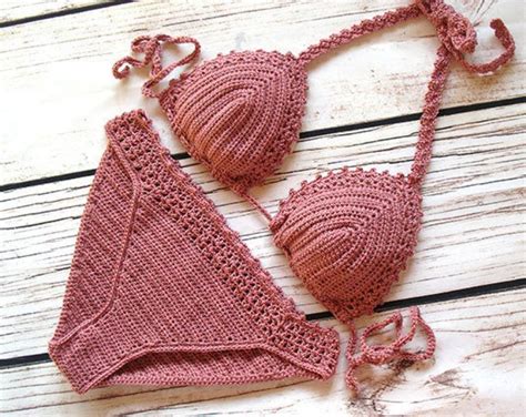 Crochet Bikini Set In Pale Pink Vintage Bikini Bikini Bottom Crochet