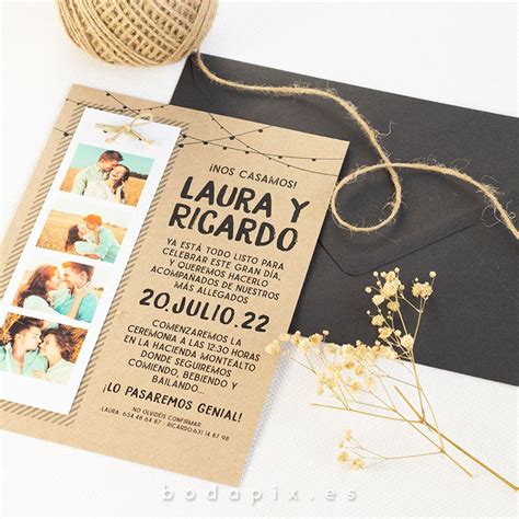 Invitación de boda con foto Boho desde 1 10 Bodapix