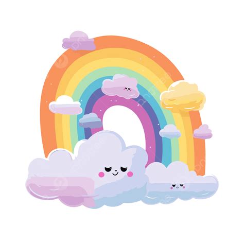 Pelangi Pastel Dengan Awan Vektor Clipart Stiker Pelangi Lucu Dengan