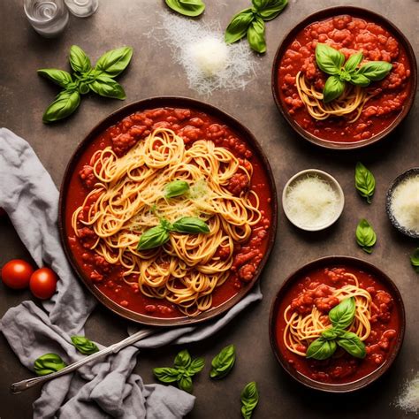 Premium Ai Image Two Bowls Of Spaghetti With Tomato Sauce And Basil