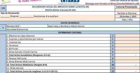 Consultas de Interés DGI DECLARACIÓN ANUAL DEL IR 2019 Formato en