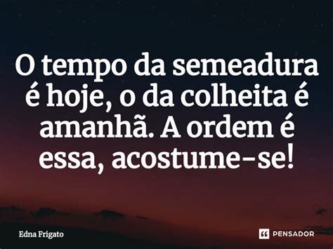 ⁠o Tempo Da Semeadura é Hoje O Da Edna Frigato Pensador