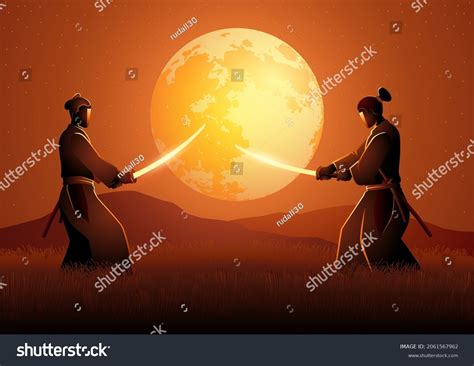 vector illustration  samurai duel stance stock vector royalty
