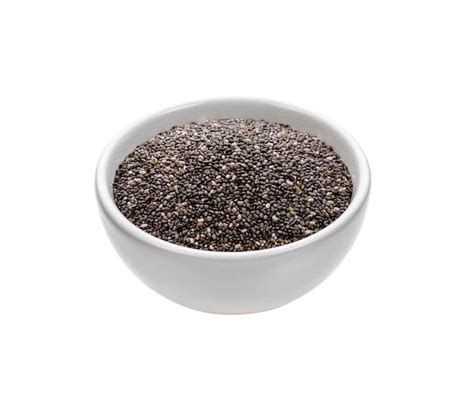 Chia Seeds In A White Bowl On A White Background