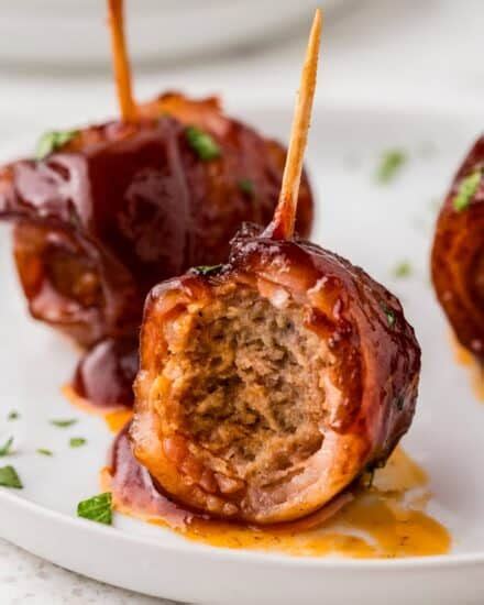 Bacon Wrapped Brown Sugar BBQ Meatballs The Chunky Chef