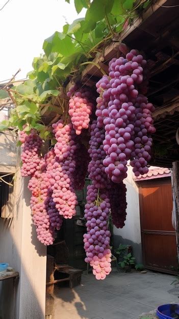 Um Cacho De Uvas Pendurado No Telhado Foto Premium