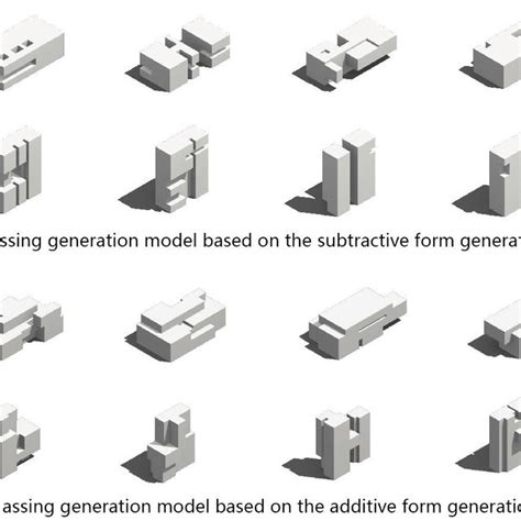 Several Different Types Of Building Model Based On The Subtract Form Generation Each With One