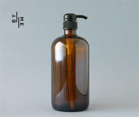 1 Litre Amber Glass Bottle Soap Dispenser Pump With Label Etsy