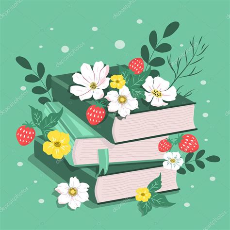 vector ilustración dibujada a mano una pila de libros y flores y