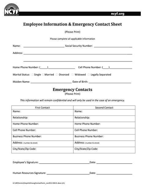 Employee Contact Information Form Template