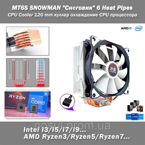 НОВЫЙ КУЛЕР MT6S SNOWMAN 6 теплотрубок башня Снеговик tdp 180 ватт pwm ...