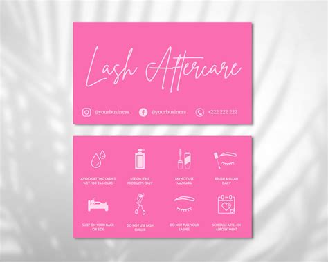 Lash Aftercare Card Template Printable Eyelash Care Cards Editable