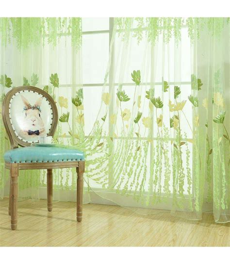 Offset Printing Sheer Curtain Yarn Tulle Window Screen Voile Panel Green