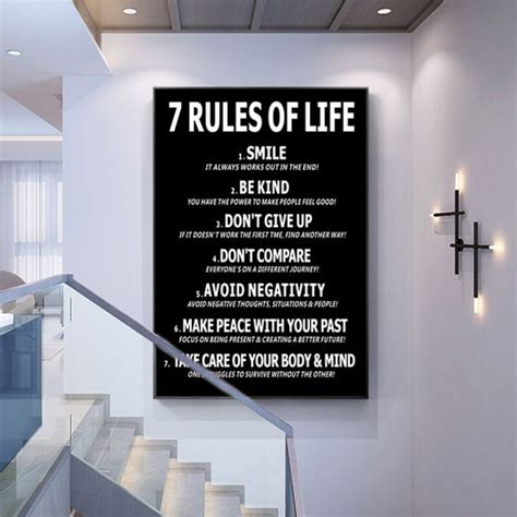 7 Rules Of Life Motivational Canvas Painting Black White Posters And