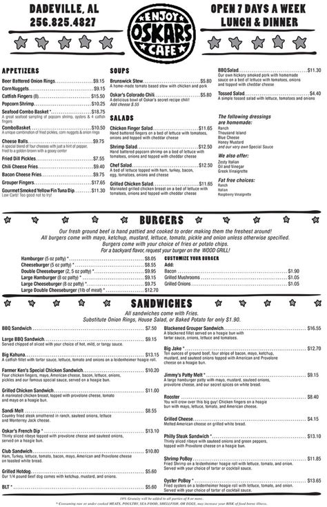 Menu – Oskar's Cafe at Lake Martin