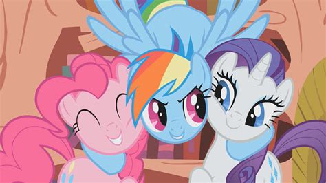 Image - Rainbow Dash hugs Pinkie Pie and Rarity S1E07.png - My Little Pony Friendship is Magic Wiki