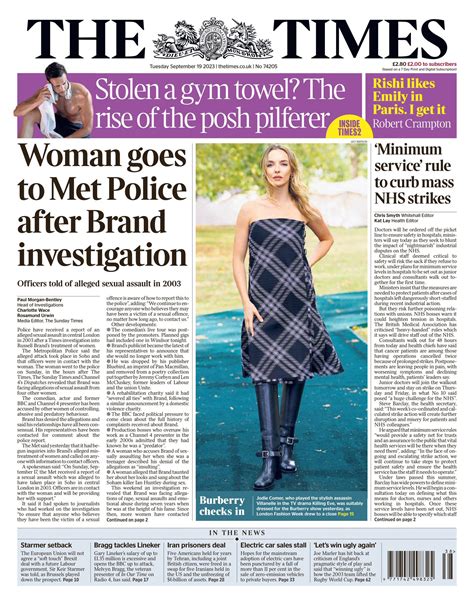 Times Front Page 19th Of September 2023 Tomorrows Papers Today