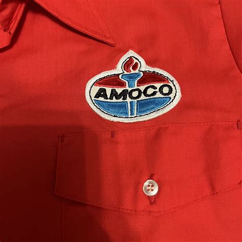 Vintage Amoco Gas 80s Red Uniform Button Shirt Size Gem