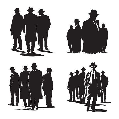 Mafia silhouette vector, Detective silhouette vector isolated on white ...