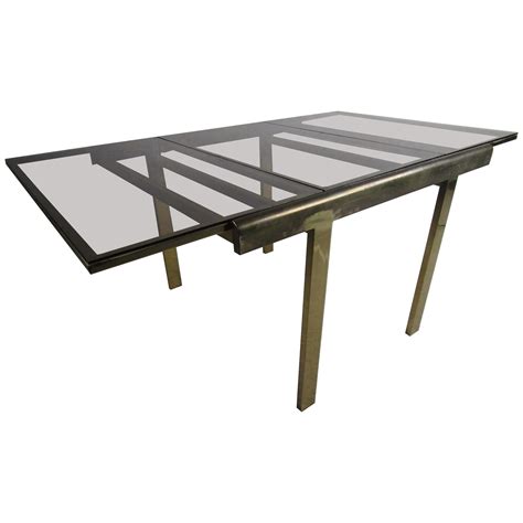 Mid Century Modern Aluminum Dining Table With Hexagonal Glass Top At