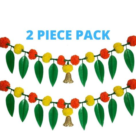 Afarza Artificial Marigold Flower Toran Garlands Mango Leaves With