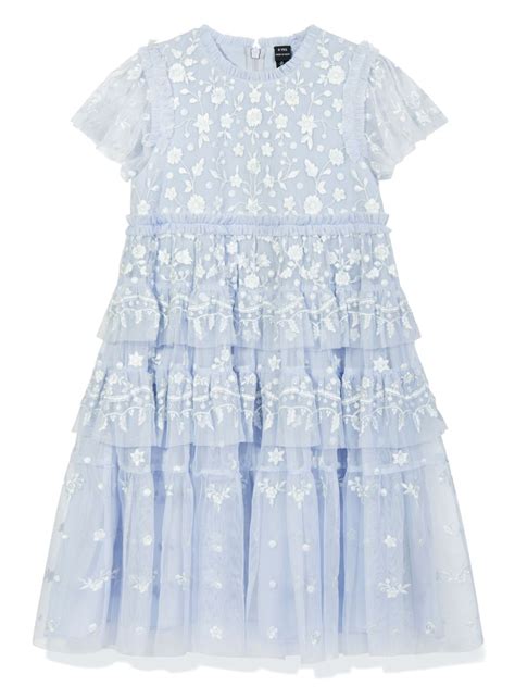 needle thread kids floral embroidered dress blue farfetch sa